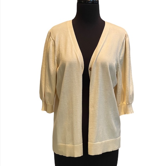 Marled Cream Color Cardigan Lightweight Sweater Size Large Short Sleeve NWT - Picture 2 of 11